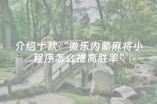 介绍十款“微乐内蒙麻将小程序怎么提高胜率”（AI辅助胡牌规则)