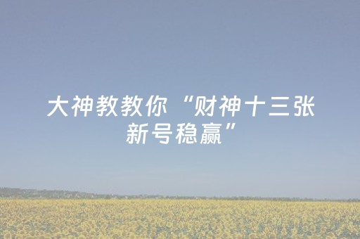 大神教教你“财神十三张新号稳赢”（怎么增加胜率)