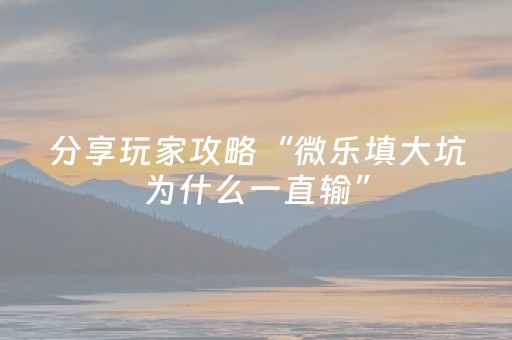 分享玩家攻略“微乐填大坑为什么一直输”（开挂辅助插件)
