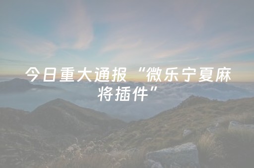 今日重大通报“微乐宁夏麻将插件”（插件开挂免费AI)