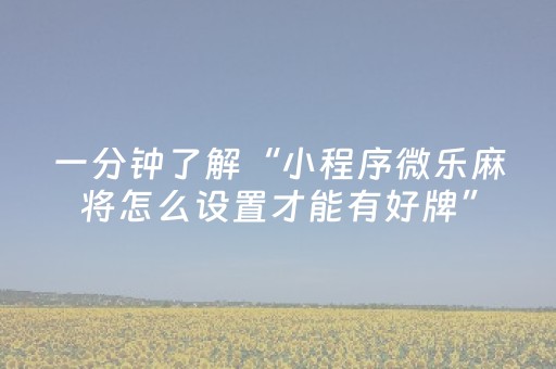 一分钟了解“小程序微乐麻将怎么设置才能有好牌”（充值会提高胜率么)