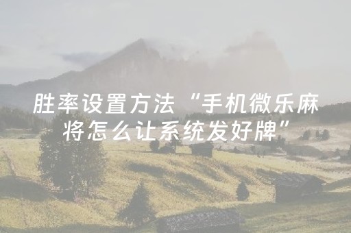 胜率设置方法“手机微乐麻将怎么让系统发好牌”（辅助器通用版)