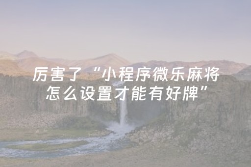 厉害了“小程序微乐麻将怎么设置才能有好牌”（如何让系统发好牌)