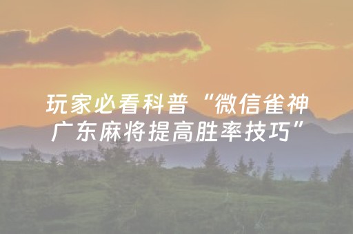 玩家必看科普“微信雀神广东麻将提高胜率技巧”（会员会提高胜率吗)