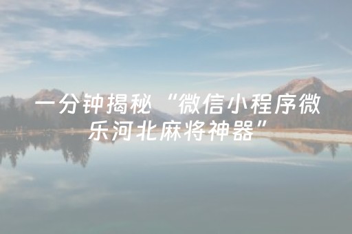 一分钟揭秘“微信小程序微乐河北麻将神器”（提高胜率技巧)