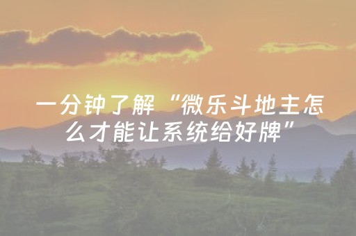 一分钟了解“微乐斗地主怎么才能让系统给好牌”（必赢神器)