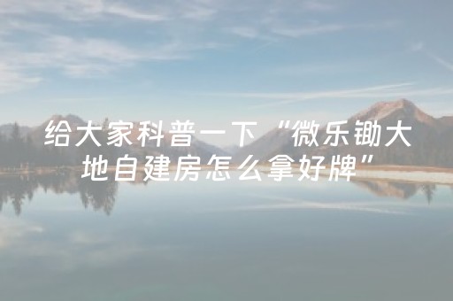 给大家科普一下“微乐锄大地自建房怎么拿好牌”（技巧和打好牌方法)