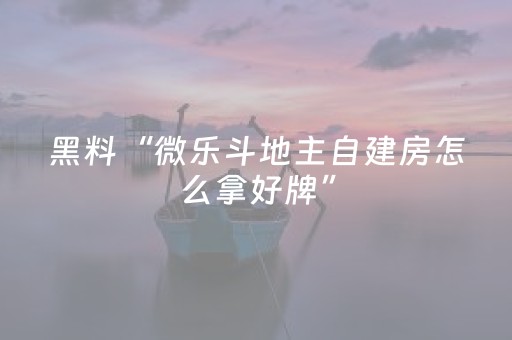 黑料“微乐斗地主自建房怎么拿好牌”（辅牌器插件购买)