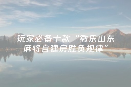 玩家必备十款“微乐山东麻将自建房胜负规律”（透明挂辅助器)