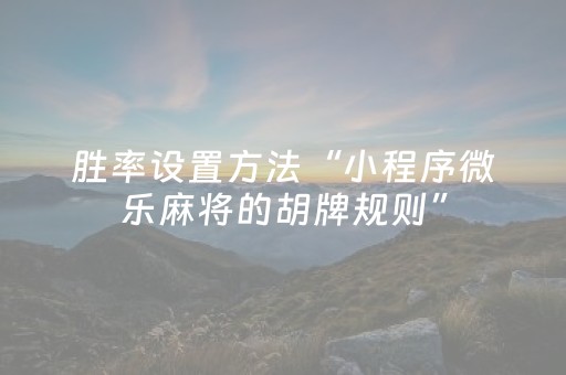 胜率设置方法“小程序微乐麻将的胡牌规则”（外辅工具)
