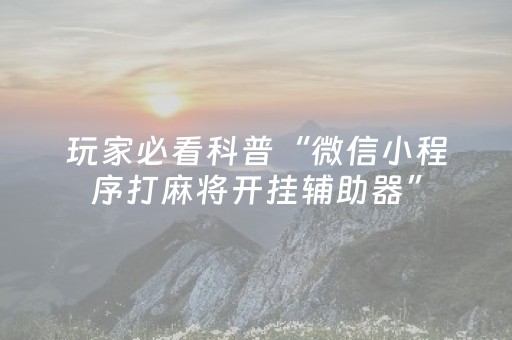 玩家必看科普“微信小程序打麻将开挂辅助器”（小程序控牌器)