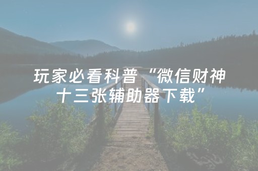 玩家必看科普“微信财神十三张辅助器下载”（挂件神器)