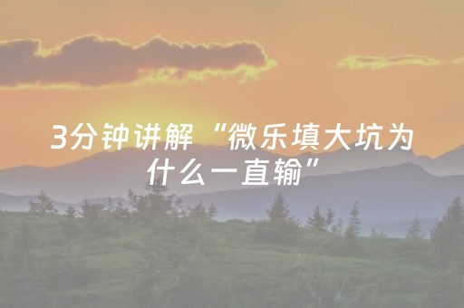 3分钟讲解“微乐填大坑为什么一直输”（提高胜率软件)