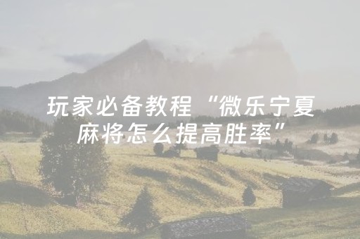 玩家必备教程“微乐宁夏麻将怎么提高胜率”（怎么控制输赢)