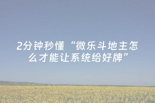 2分钟秒懂“微乐斗地主怎么才能让系统给好牌”（为什么有人一直赢)