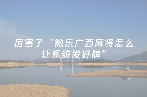 厉害了“微乐广西麻将怎么让系统发好牌”（骗局大揭秘)