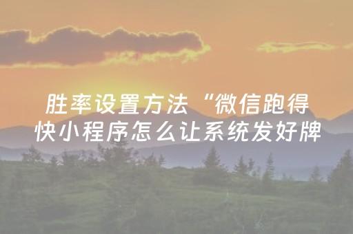 胜率设置方法“微信跑得快小程序怎么让系统发好牌”（怎么能让牌好一点)