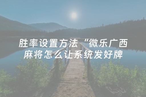 胜率设置方法“微乐广西麻将怎么让系统发好牌（专用辅牌神器免安装）