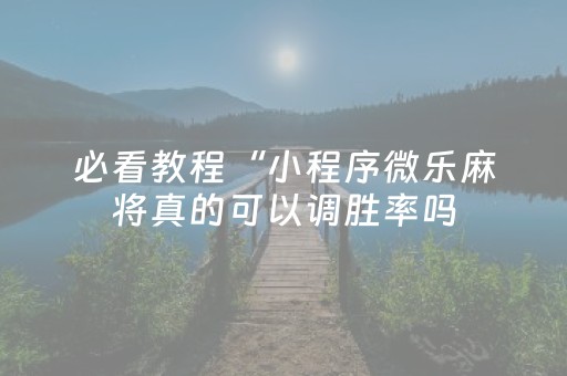 必看教程“小程序微乐麻将真的可以调胜率吗（专用辅牌神器免安装）