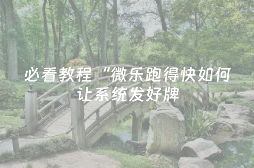 必看教程“微乐跑得快如何让系统发好牌（专用辅牌神器免安装）