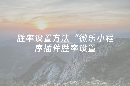胜率设置方法“微乐小程序插件胜率设置（专用辅牌神器免安装）