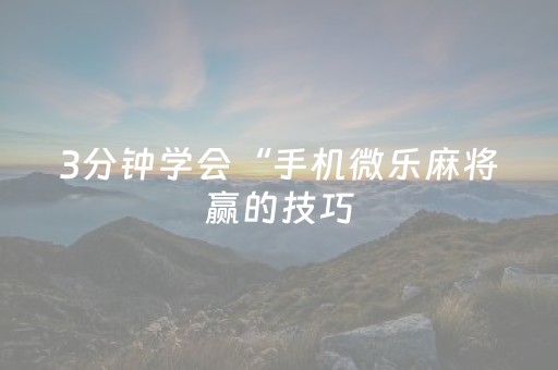 3分钟学会“手机微乐麻将赢的技巧（助赢神器通用版）