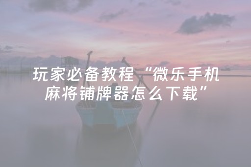 玩家必备教程“微乐手机麻将铺牌器怎么下载”（详细透视教程）-哔哩哔哩