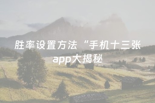 胜率设置方法“手机十三张app大揭秘（助赢神器通用版）
