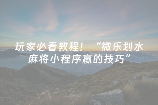 玩家必看教程！“微乐划水麻将小程序赢的技巧”（详细辅助教程）-哔哩哔哩