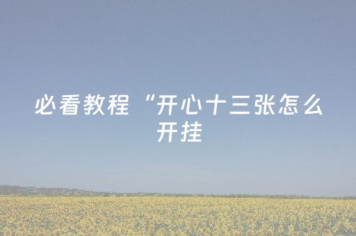必看教程“开心十三张怎么开挂（助赢神器通用版）