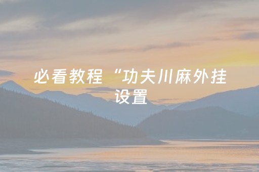 必看教程“功夫川麻外挂设置（助赢神器通用版）