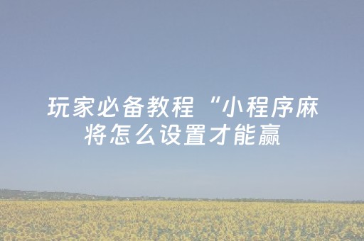 玩家必备教程“小程序麻将怎么设置才能赢（助赢神器通用版）