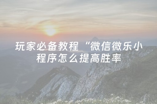 玩家必备教程“微信微乐小程序怎么提高胜率（专用辅牌神器免安装）