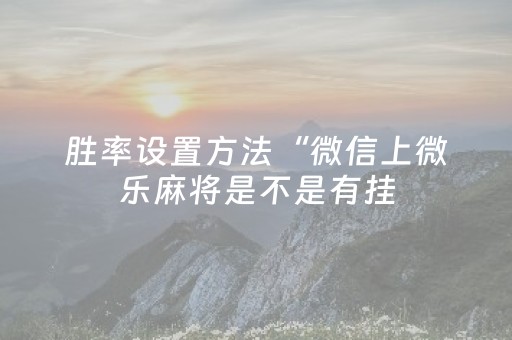 胜率设置方法“微信上微乐麻将是不是有挂（助赢神器通用版）