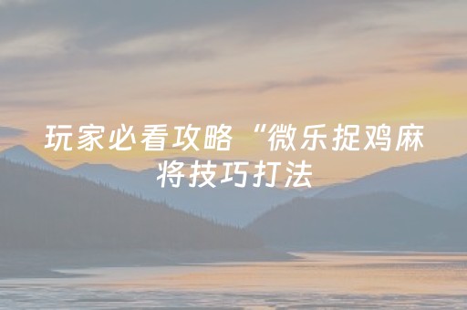 玩家必看攻略“微乐捉鸡麻将技巧打法（助赢神器通用版）