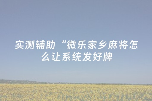 实测辅助“微乐家乡麻将怎么让系统发好牌（专用辅牌神器免安装）
