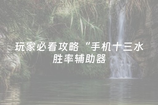 玩家必看攻略“手机十三水胜率辅助器（助赢神器通用版）