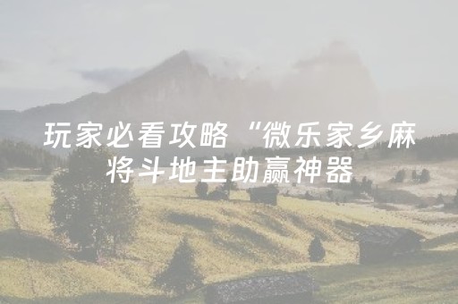 玩家必看攻略“微乐家乡麻将斗地主助赢神器（专用辅牌神器免安装）