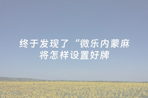 终于发现了“微乐内蒙麻将怎样设置好牌（专用辅牌神器免安装）