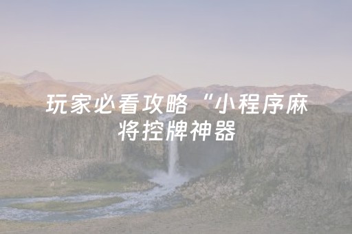 玩家必看攻略“小程序麻将控牌神器（专用辅牌神器免安装）