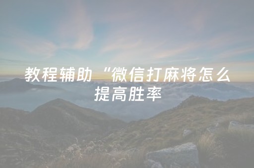 教程辅助“微信打麻将怎么提高胜率（专用辅牌神器免安装）