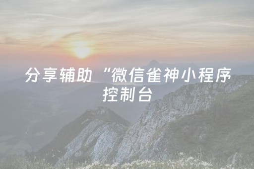 分享辅助“微信雀神小程序控制台（助赢神器通用版）