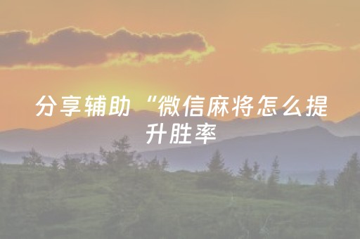 分享辅助“微信麻将怎么提升胜率（助赢神器通用版）