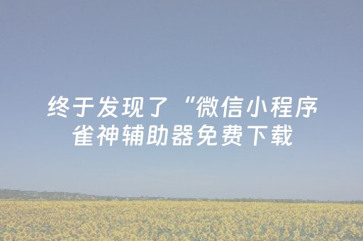 终于发现了“微信小程序雀神辅助器免费下载（助赢神器通用版）