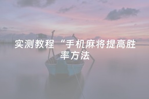 实测教程“手机麻将提高胜率方法（助赢神器通用版）