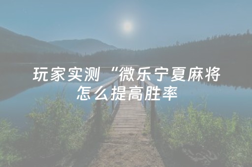 玩家实测“微乐宁夏麻将怎么提高胜率（专用辅牌神器免安装）