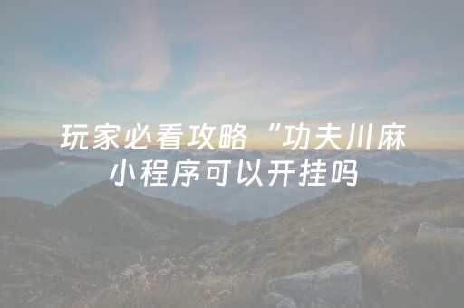 玩家必看攻略“功夫川麻小程序可以开挂吗（助赢神器通用版）