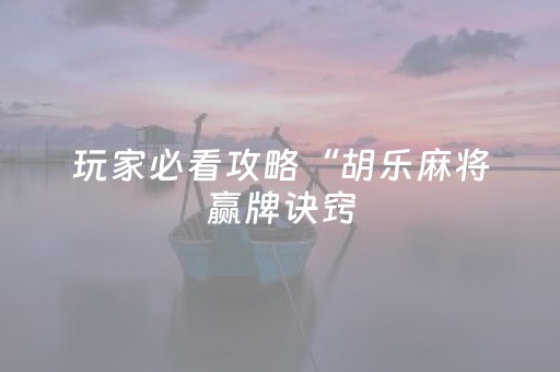 玩家必看攻略“胡乐麻将赢牌诀窍（助赢神器通用版）