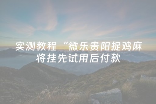 实测教程“微乐贵阳捉鸡麻将挂先试用后付款（助赢神器通用版）