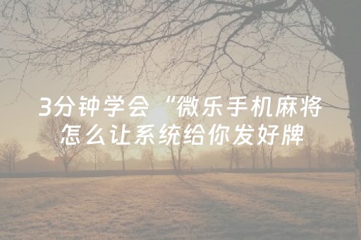3分钟学会“微乐手机麻将怎么让系统给你发好牌（助赢神器通用版）